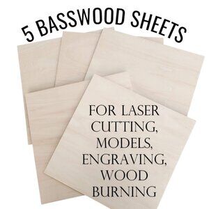 5 Pack Basswood Sheets 12"x12"x1/8", 3mm Thin Plywood Boards Unfinished Wood for
